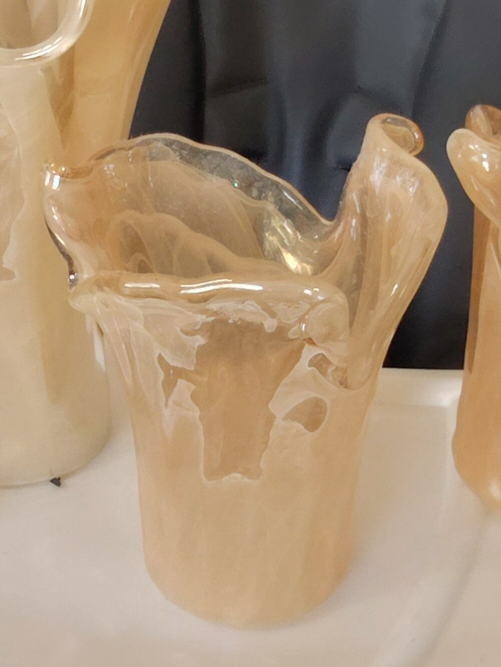 Cream Art Glass Decorative Vase - Handcrafted Home Accent